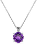 925 Sterling Silver February Birthstone Solitaire Necklace, 8mm/2 Carat Purple Amethyst Cubic Zirconia CZ, Length Selections: 16 inch/18 inch