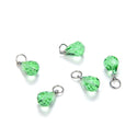 5pcs August Birthstone Charm Drops, 10mm Peridot Green Austrian Teardrop Crystal Beads, Sterling Silver Plated Open Jump Rings, BR6-8