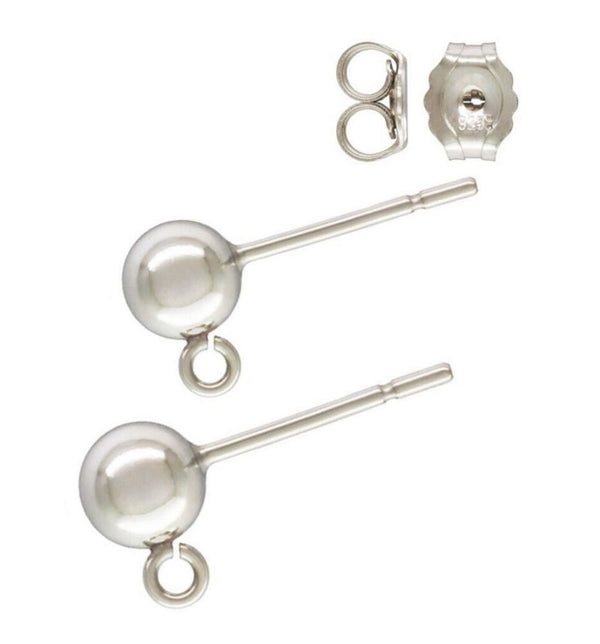 5 Pairs 925 Sterling Silver Ball Earring Posts, Open Ring, 10pcs Earring Backs, Ball Size Selections: 3mm/4mm/5mm