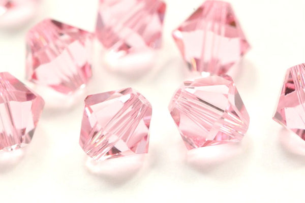 100pcs Preciosa Small Faceted Bicone Crystal Beads, Light Rose (Pink), 4mm, Hole ID 0.9mm, Pre-B455