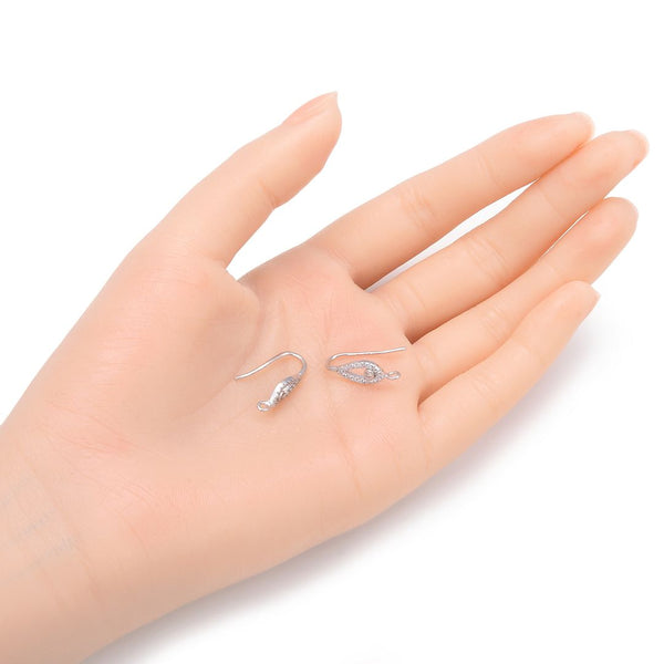 4pcs 925 Sterling Silver Fancy  Marquise Pattern Earring Hooks,19 Cubic Zirconia CZ, Tarnish Resistant Rhodium Plated, 20mm, SS475