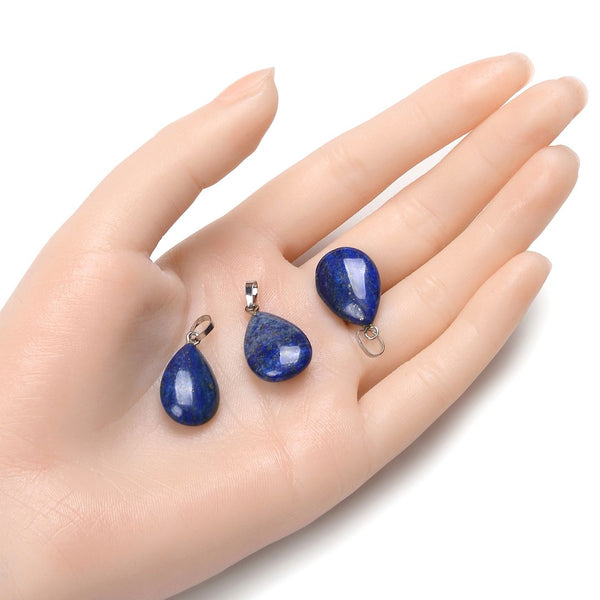 4pcs Natural Blue Lapis Lazuli Gemstone Pendants, 20x15mm Teardrop Stone Drops, G2P-T2
