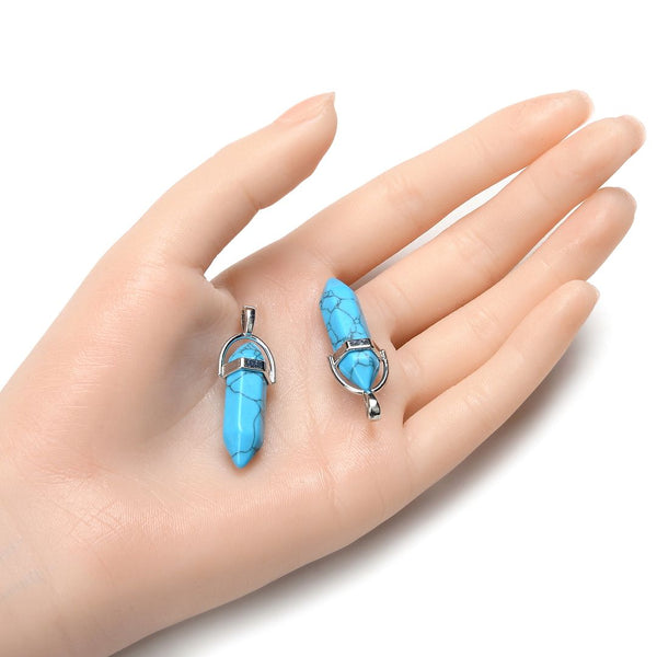 4pcs Natural Blue Howlite Imitation Turquoise Gemstone Pendants, 42mm Loose Bullet Point Stone Drops, G2P-C10