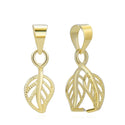 2pcs 925 Sterling Silver Leaf-Shaped Pinch Bail, Pendant Clasp, Real 18K Yellow Gold Plated, 17x6mm SS125-2