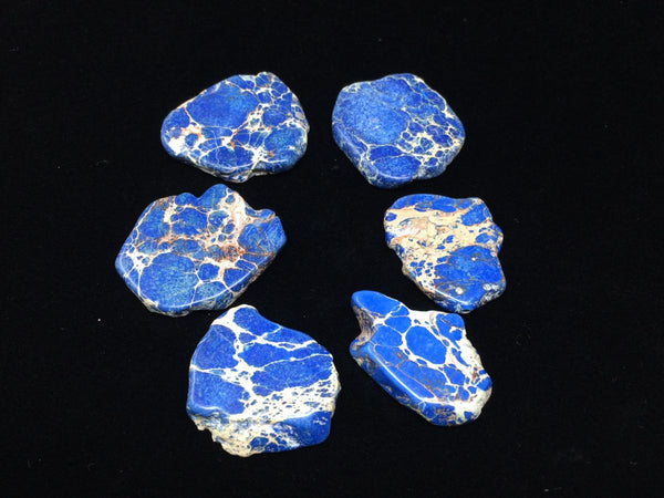 5pcs Natural Grade A Lapis Blue Impression Aqua Terra Jasper Beads, Large Flat Slab Gemstone Beads, Smooth Free Form, 15-45mm, Hole ID 1mm, GX9