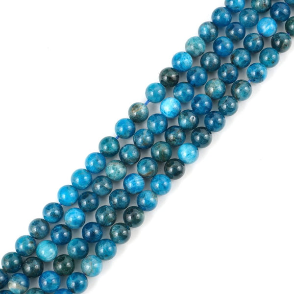 Natural Blue Apatite Gemstone Round Beads, 1 Strand/15 Inch, Size Selections: 4mm/6mm/8mm/10mm