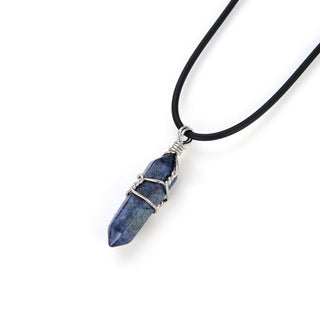 1pc Natural Blue Lapis Lazuli Gemstone Pendant Necklace, 18 Inch Leather Cord Jewelry, GGP-H2