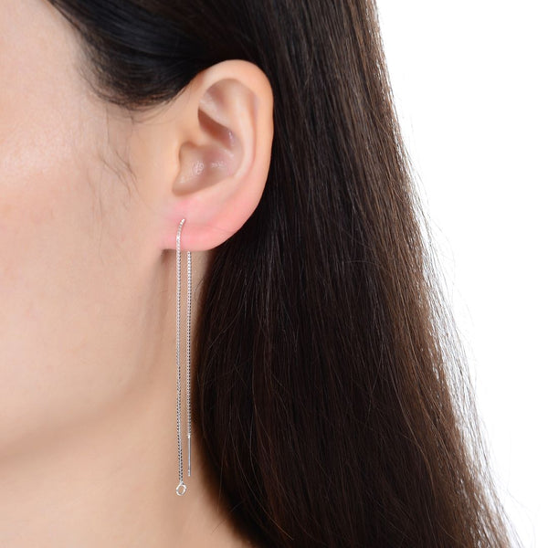 4pcs 925 Sterling Silver Threader Earring Finding, Real 18K Yellow Gold Plated, Open Ring, Pull Through Chain, Length Selections: 2/3/4/5/6 inch