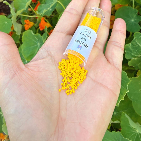 30g Miyuki Delica 11/0 Seed Beads, Opaque Matte Canary Yellow DB1582