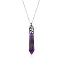 1pc Natural Purple Amethyst Crystal Hexagonal Pile Gemstone Pendant Necklace, 26 Inch Surgical Stainless Steel Chain, GGP-BB4