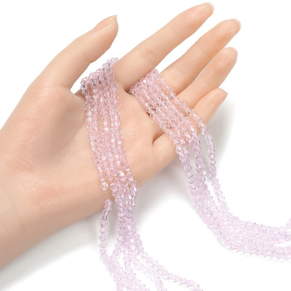 500pcs Creative Club Faceted Bicone Crystal Glass Beads, Light Rose Pink, 4mm (0.16 Inch) Small Tiny, Hole ID 0.9mm, CCB403