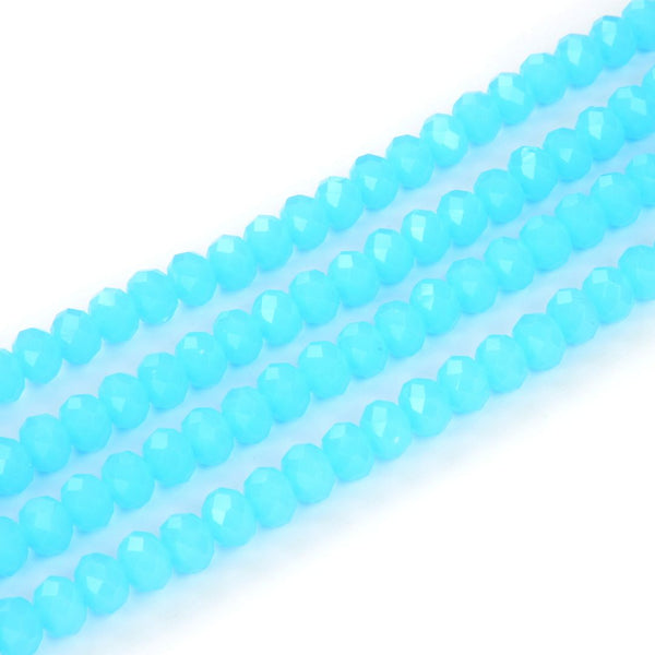 140pcs Creative Club Faceted Rondelle Crystal Glass Beads, Blue Turquoise Opal, 8x6mm, Hole ID 1.1mm, CCR831