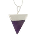 1pc Natural Purple Amethyst Crystal Triangle Gemstone Pendant Necklace, 18 Inch Surgical Stainless Steel Chain, GGP-A7