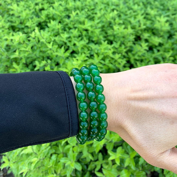 1 Strand Stretch Natural Green Jade Beaded Gemstone Bracelet, 8mm Bead, Length Selections: 7 inch/7.5 inch/8 inch/8.5 inch