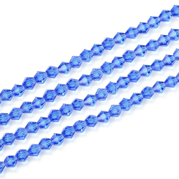 500pcs Creative Club Faceted Bicone Crystal Glass Beads, Sapphire Blue, 4mm (0.16 Inch) Small Tiny, Hole ID 0.9mm, CCB413