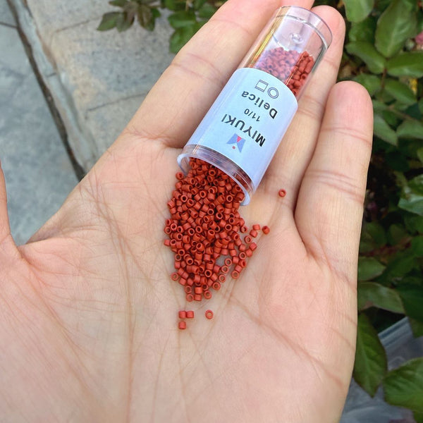 30g Miyuki Delica 11/0 Seed Beads, Opaque Matte Glazed Sienna (Red) DB2288