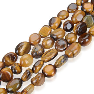 Natural Brown Tiger Eye Gemstone Oval Tumbled Pebble Beads, Irregular, 6mm to 8mm, Hole ID 1mm, 15 Inch/1 Strand, GZ11-27