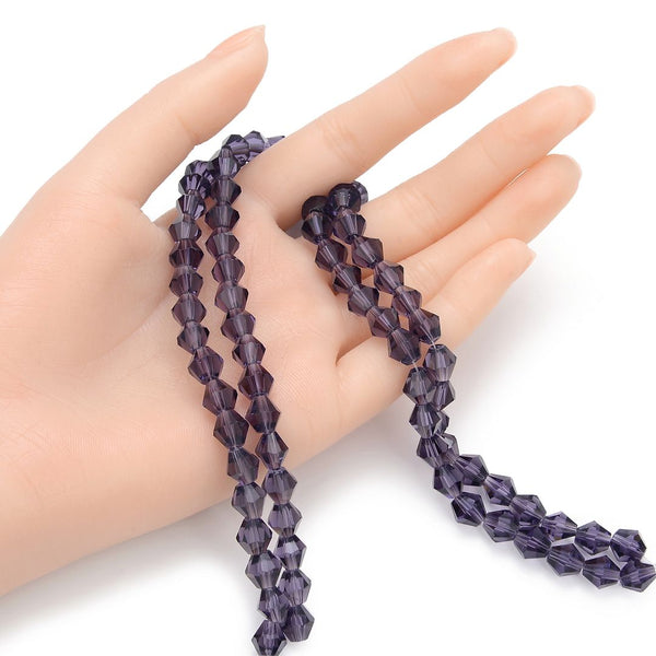 200pcs Creative Club Faceted Bicone Crystal Glass Beads, Amethyst Purple, 8mm (0.31 Inch), Hole ID 1.1mm, CCB827