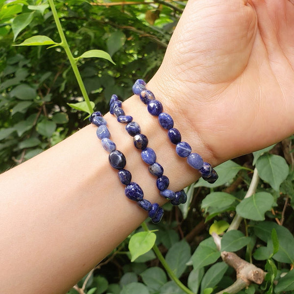 1 Strand Stretch Natural Blue Sodalite Free Form Gemstone Bracelet, 5-8mm Small Beads, Length Selections: 7 inch/7.5 inch