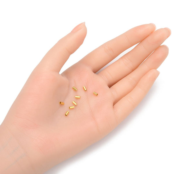 50pcs 925 Sterling Silver Crimp Tubes, Real 18K Yellow Gold Plated, Hole ID 1.5mm, Size Selections: 4x2mm, 5x2mm