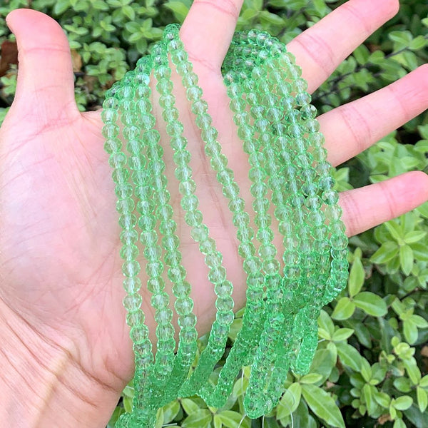 500pcs Creative Club Faceted Rondelle Crystal Glass Beads, Peridot Green, 6x4mm, Hole ID 1mm, CCR616