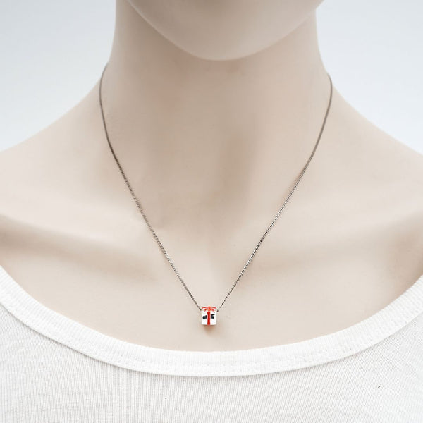 1pc Solid 925 Sterling Silver Gift Box Red Bow Bead Charm, Compatible with Pandora All Other Charm Bracelet, EC64