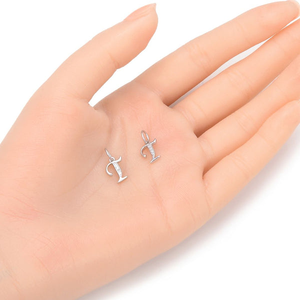 1pc 925 Sterling Silver Letter T Charm, Tarnish Resistant Rhodium Plated, Cubic Zirconia CZ Name Initial Pendant Drop,SSP-C20