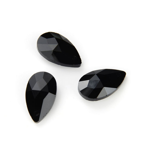 20pcs Creative Club Faceted Crystal Glass Pear Chandelier Pendant Drops, Jet Black, 22x13mm Large, Hole ID 1mm, CCE-23
