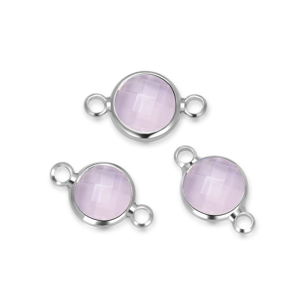 10pcs Grade A October Pink Birthstone Links, Sterling Silver Plated Brass, Size Selections: 6mm/8mm