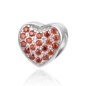 1pc 925 Sterling Silver Love Heart January Birthstone Bead Charm, Siam Red Garnet Cubic Zirconia CZ, 10mm, Hole ID 4.5mm, EC1-L1