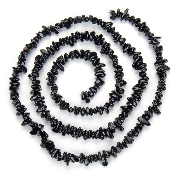 Natural Black Tourmaline Gemstone Chip Beads, Free Form, 5mm-8mm, Hole ID 1mm, 1 Strand/31 Inch, GZ1-38