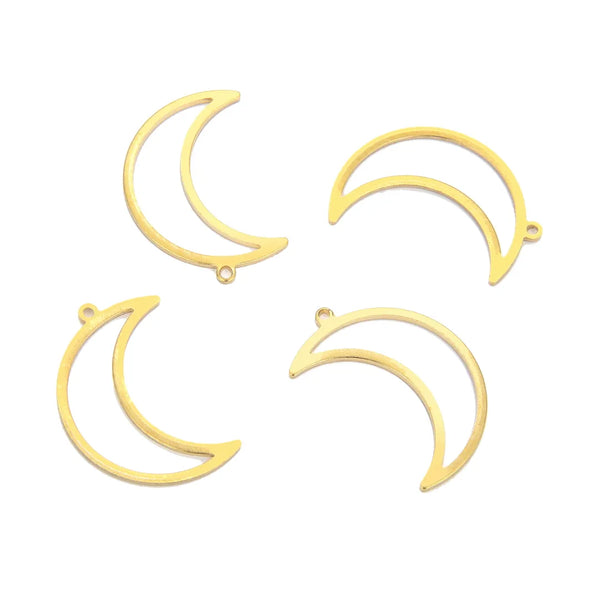 20pcs Raw Brass Moon Pendant Drop Beading Hoop, 24mm, Unplated/Uncoated, CX-C7