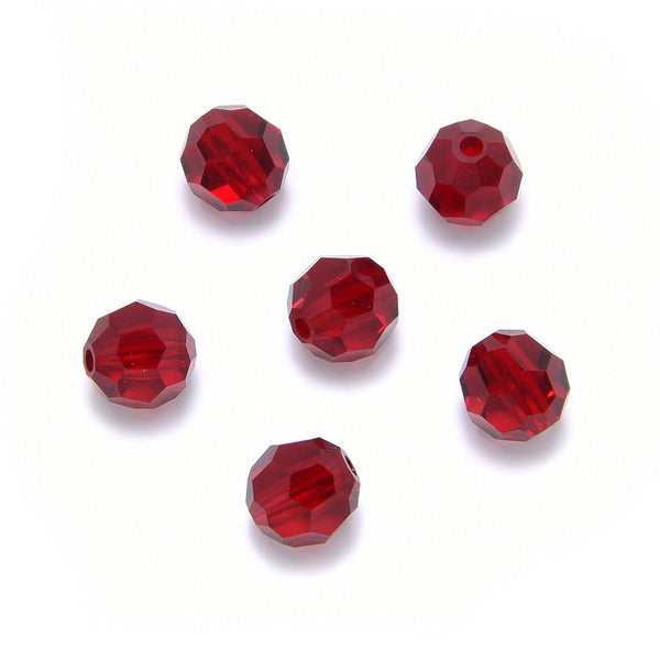 25pcs Preciosa Faceted Round Crystal Beads, Siam (Red), 6mm, Hole ID 1mm, Pre-2R605