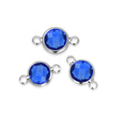 10pcs Grade A September Sapphire Blue Birthstone Links, Sterling Silver Plated Brass, Size Selections: 6mm/8mm