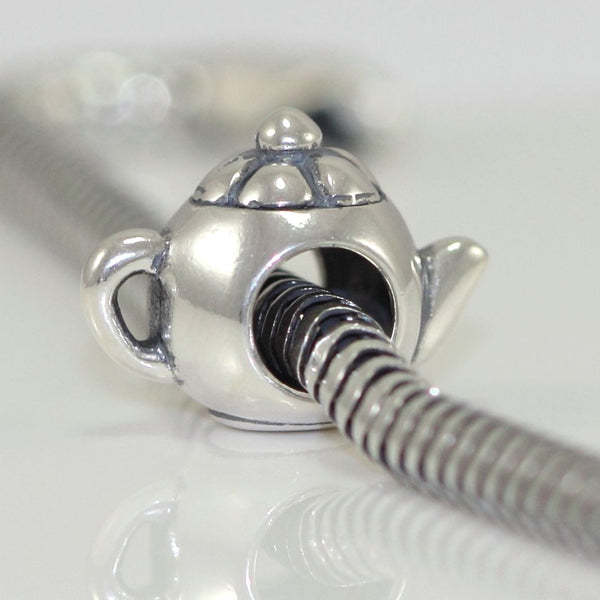 1pc Solid 925 Sterling Silver Cute Teapot Bead Charm, Compatible with Pandora All Other Charm Bracelet, EC11