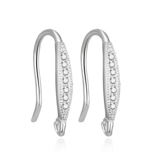 4pcs 925 Sterling Silver Fancy French Fish Earring Hooks, 7 Cubic Zirconia CZ, Tarnish Resistant Rhodium Plated, 18mm, SS465