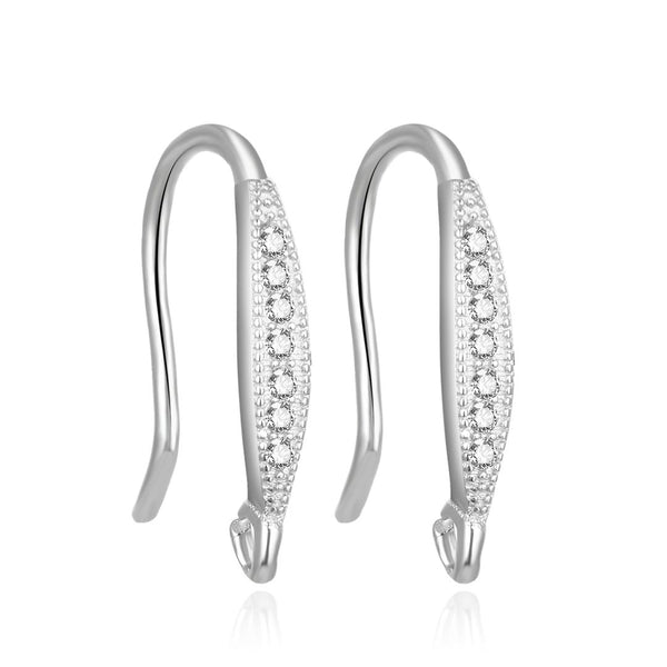 4pcs 925 Sterling Silver Fancy French Fish Earring Hooks, 7 Cubic Zirconia CZ, Tarnish Resistant Rhodium Plated, 18mm, SS465