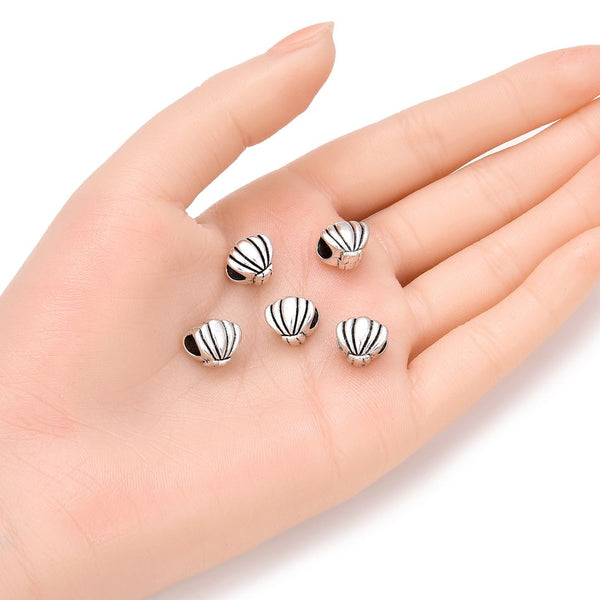 20pcs Cute Sea Shell Large Hole Beads, Hole ID 4.5mm, Antique Silver, Zinc Alloy Metal, MEC-F12