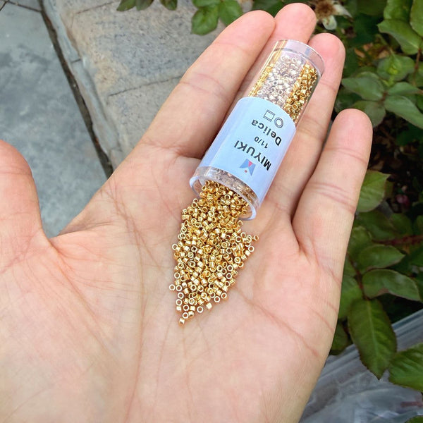 7.5g Miyuki Delica 11/0 Seed Beads, Opaque 24Kt Gold Plated DB31