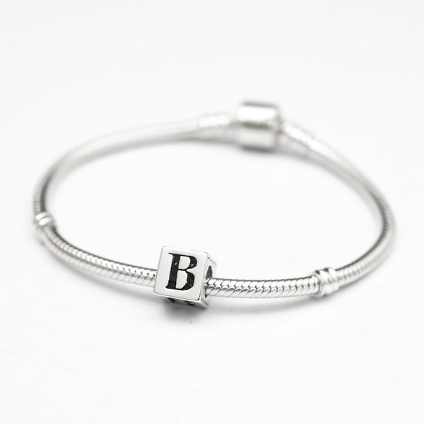 1pc Solid Sterling Silver Alphabet Letter B Name Initial Bead, Compatible with Pandora all Other Charm Bracelets, EC651