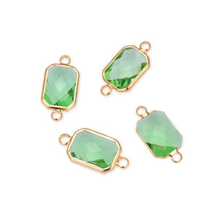 10pcs Grade A August Peridot Green Birthstone Rectangle Radiant Cut Links, 18K Yellow Gold Plated Brass, 14mm, CCP12-G8