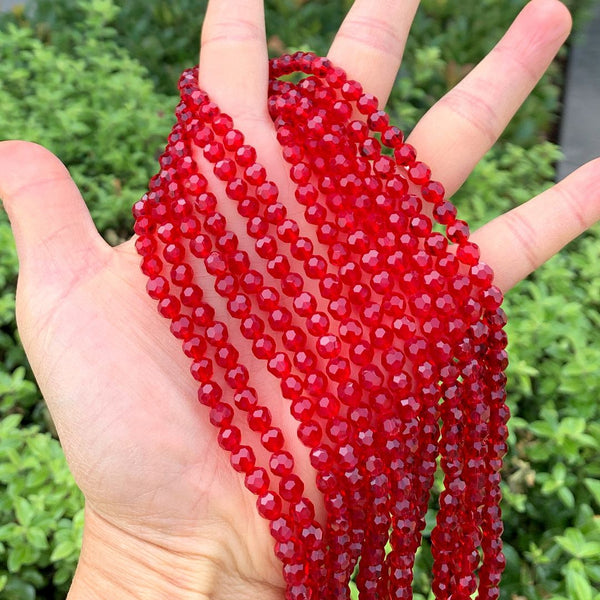 200pcs Creative Club Faceted Round Crystal Glass Beads, Siam Red, 6mm (0.24 inch), Hole ID 1mm, CC2R605