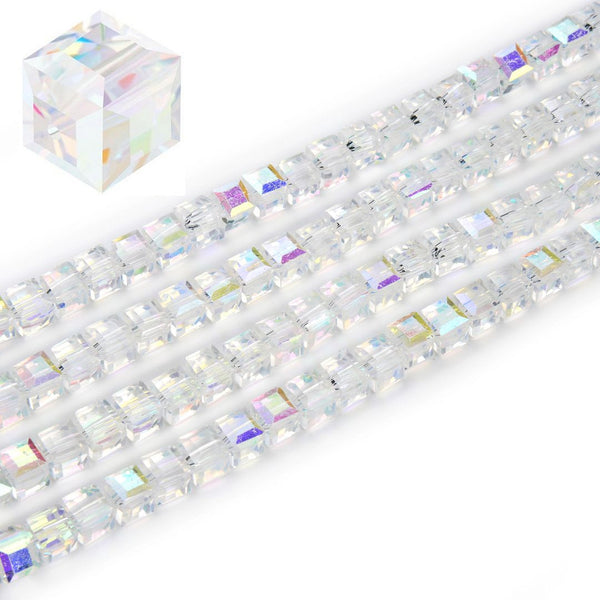 100pcs Creative Club Faceted Cube Crystal Glass Beads, Crystal AB, 6mm, Hole ID 1mm, CCC602