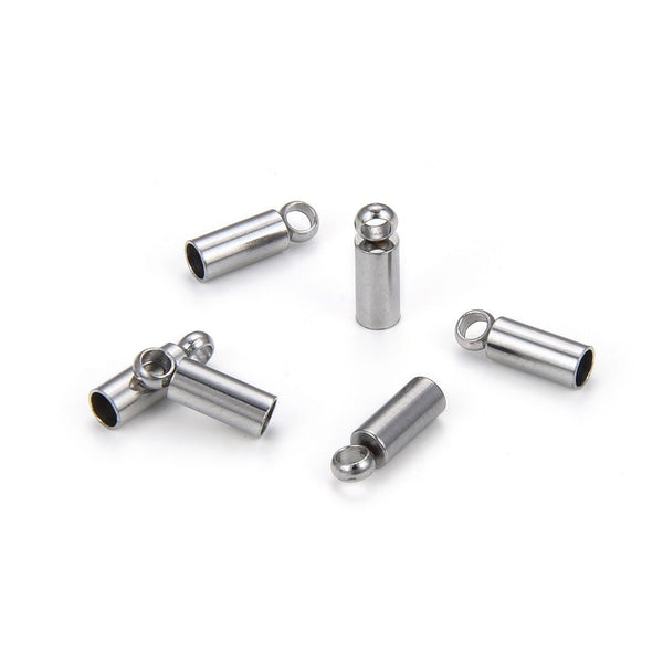 100pcs 304 Stainless Steel Tube Cord End Caps, Glue In Endcap Barrel, Hole ID Selections: 1.5mm/2mm/2.5mm/3mm/3.5mm/4mm