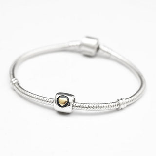 Solid 925 Sterling Silver Forever Love Gold Heart Bead Charm