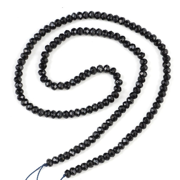 Natural Jet Black Quartz Gemstone Faceted Rondelle Beads, 4x2mm/Small, Hole ID 0.9mm, 14 Inch/1 Strand, GH1R-5