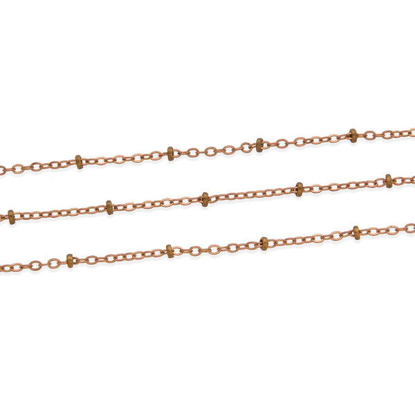 33 Feet Satellite Bead Station Cable Chain Link, Raw Copper Uncoated/Unplated, 1.5mm Link, 2mm Bead, CK10-E1
