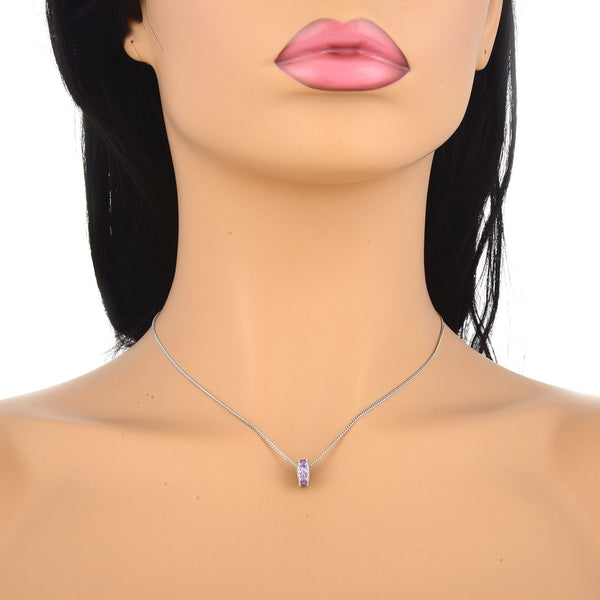 1pc 925 Sterling Silver February Birthstone Bead Charm, Purple Amethyst Cubic Zirconia CZ, 9.5x5mm, Hole ID 4.5mm, EC1-C2