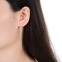 1 Pair 925 Sterling Silver Threader Earrings, Pull Through Dangle Box Chain with Tiny 2mm Ball, Length Selections: 2/3/4/5/6 Inch