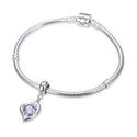 1pc 925 Sterling Silver Love Heart February Birthstone Charm Drop, Purple Amethyst Cubic Zirconia CZ, 26mm (1 inch) Long, Hole ID 4.5mm, EC1-E2
